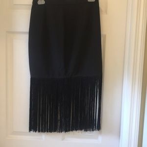 Frayed black midi skirt